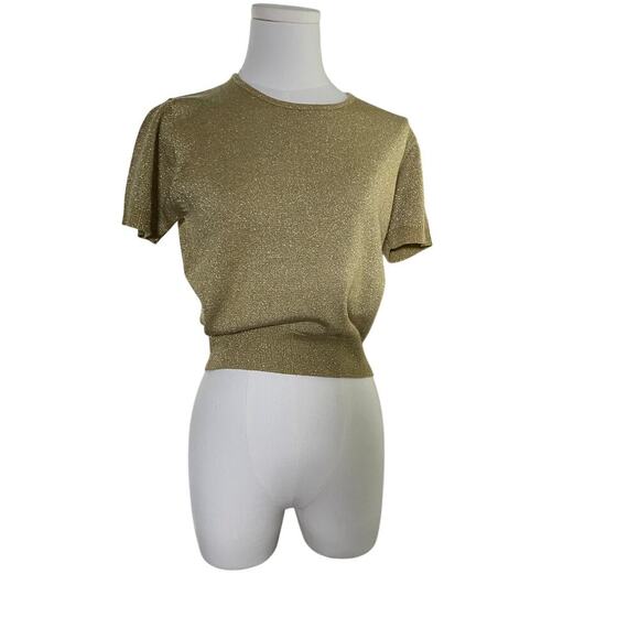 Vintage Leslie Fay Gold Metallic Knit Petite Top Made in Hong Kong 80s‎ - Picture 7 of 14